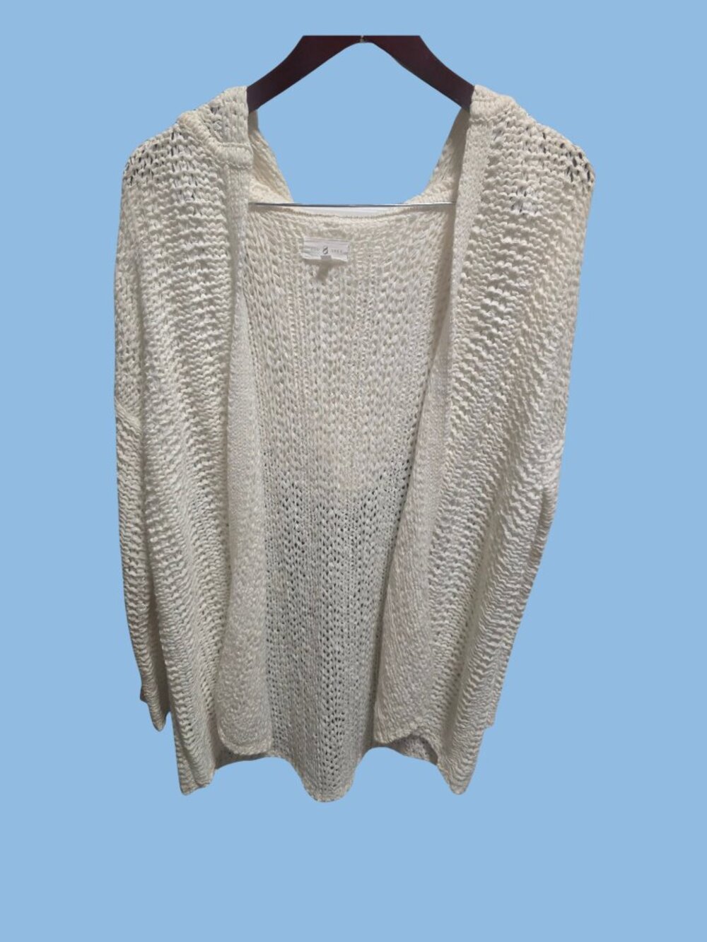 Lou & Grey Ivory Open-Knit Hooded Cardigan, Size M